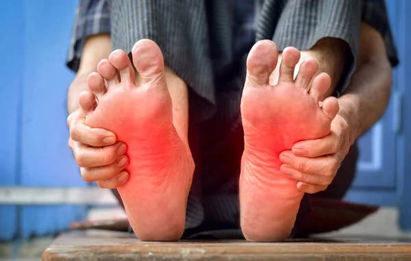 Tingling Burning Sensation Feet Asian Old Man Diabetes Foot Pain — Φωτογραφία Αρχείου