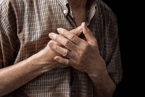 Asian Elder Man Suffering Central Chest Pain Chest Pain Can — Stock Photo, Image