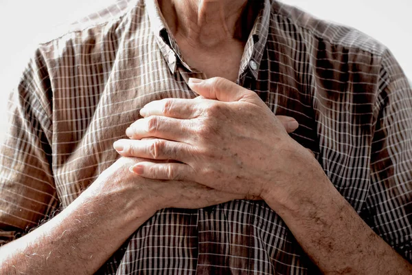 Asian Elder Man Suffering Central Chest Pain Chest Pain Can — Stock Photo, Image