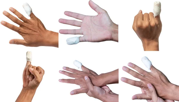 Kolekcje Zdjęć Pomarszczonych Rąk Małych Palców Ranami Bandaż Rany Białą — Zdjęcie stockowe