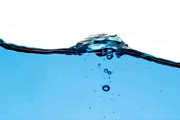 Movimiento Agua Azul Limpia Con Burbujas Borrosas Espacio Copia Cerca — Foto de Stock