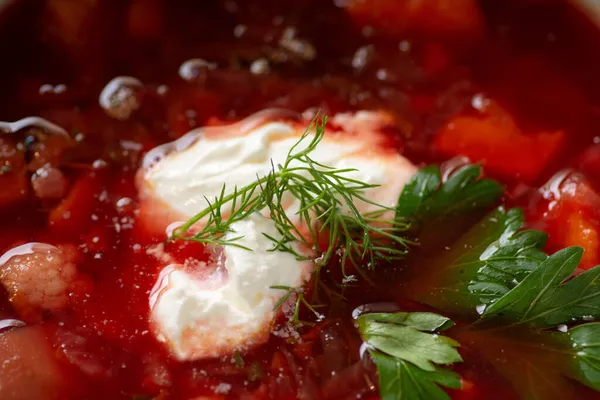 Крупный План Традиционного Кисло Борщинского Супа Одного Самых Известных Блюд — стоковое фото