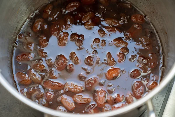 Uvas Hirviendo Una Olla Con Azúcar Como Parte Del Proceso — Foto de Stock