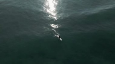  Sörfçü sörf için iyi bir dalga anı bekliyor. Yüksek kalite 4k görüntü