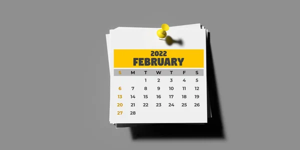 Calendario Mensual Fijado 2022 Conjunto Plantillas Febrero 2022 Renderizado Pin — Foto de Stock