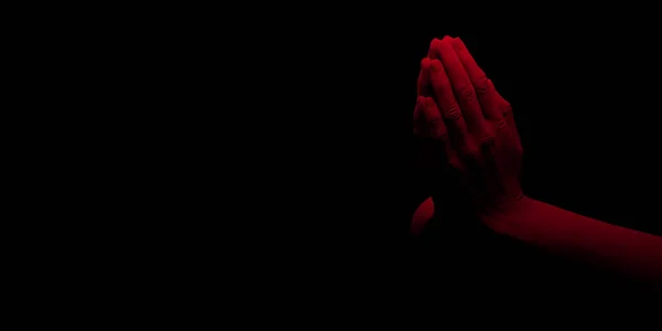 Rött Ljus Händer Bön Återges Illustration Mörk Spotlight Fingertopparna Religiös — Stockfoto