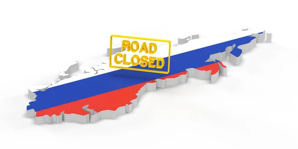 Світові Санкції Проти Росії Текст Road Closed Рендерингу Російської Карти — стокове фото