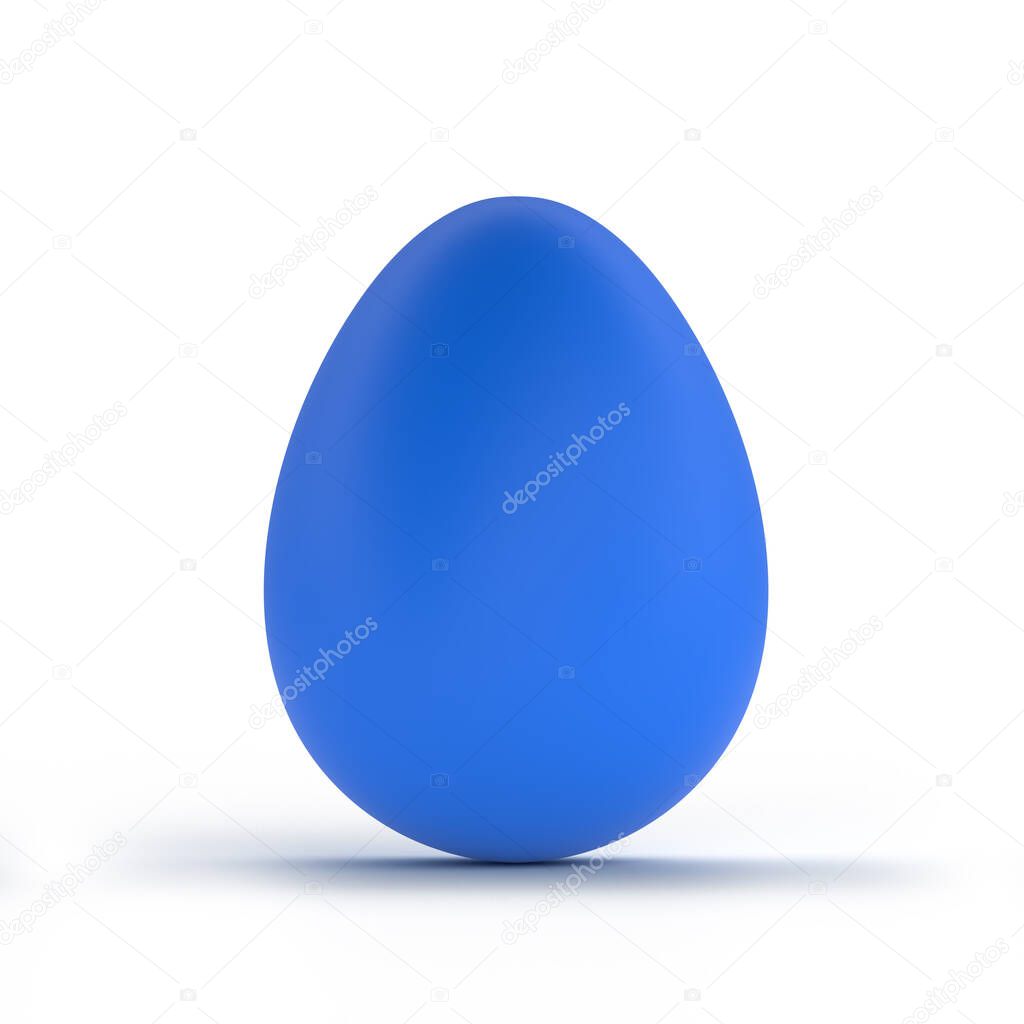 Blue Easter Egg on white background. Realistic volumetric 3D render illustration with reflections and reflexes. Greeting card, voucher, banner or Party invitation template with copy space