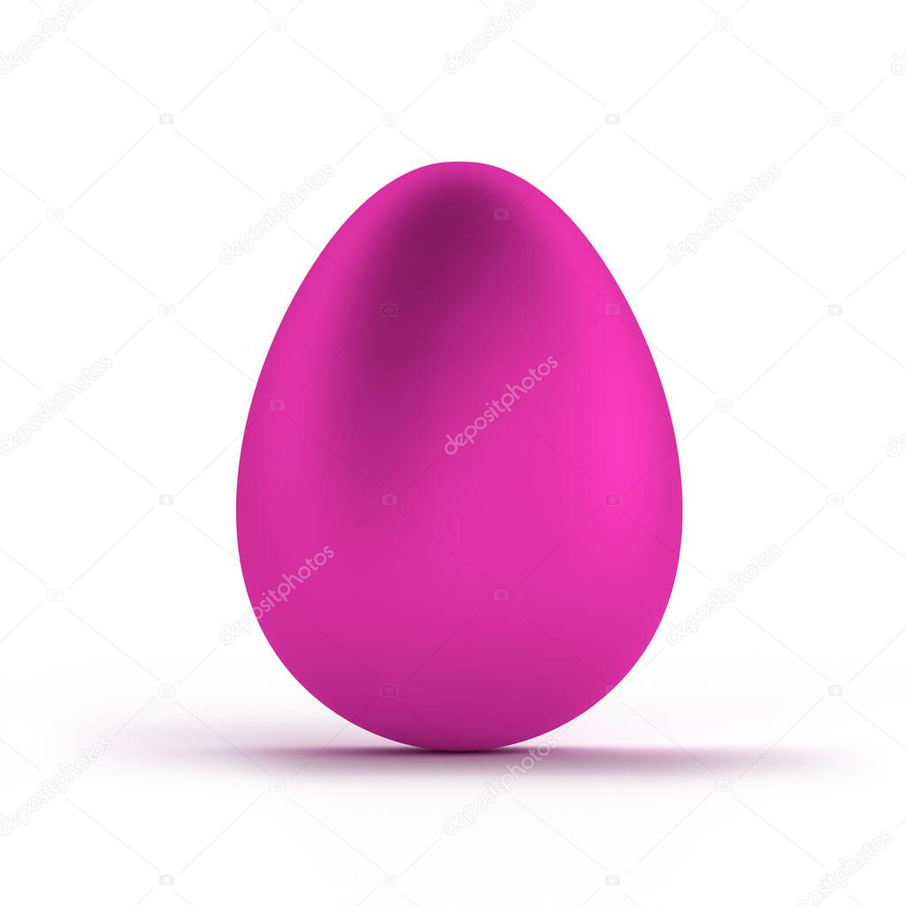 Pink Easter Egg on white background. Realistic volumetric 3D render illustration with reflections and reflexes. Greeting card, voucher, banner or Party invitation template with copy space. 