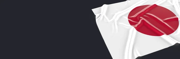 日本国旗在黑色背景上 剪断路径 明亮的丝绸3D渲染插图 在挥动国旗的特写 日本国旗 广告的国徽 容易编辑的复制空间 — 图库照片