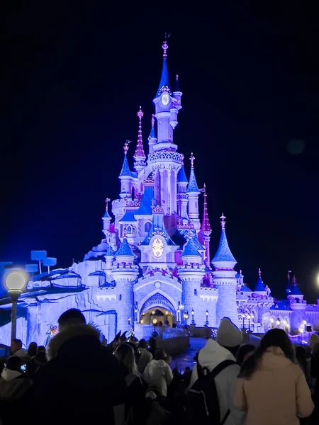 Paris France 2022 Sleeping Beauty Castle Night People Walking Famous — Stock Photo, Image