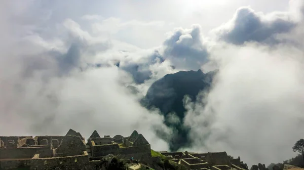 Stone Temple Machu Picchu Foggy Day Early Morning High Angle —  Fotos de Stock