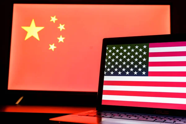 Nationalflaggen Von China Und Den Vereinigten Staaten Von Amerika Auf — Stockfoto