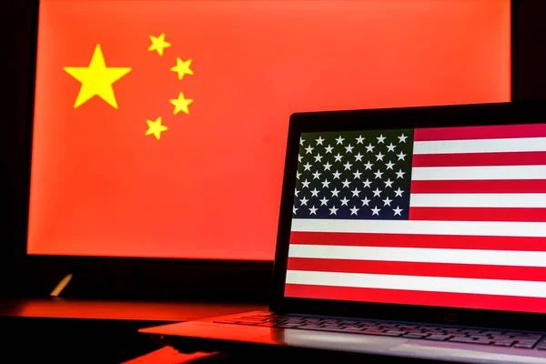 Nationalflaggen Von China Und Den Vereinigten Staaten Von Amerika Auf — Stockfoto