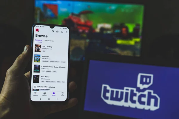 Twitch App Auf Mehreren Bildschirmen Twitch Ist Ein Interaktiver Livestreaming — Stockfoto