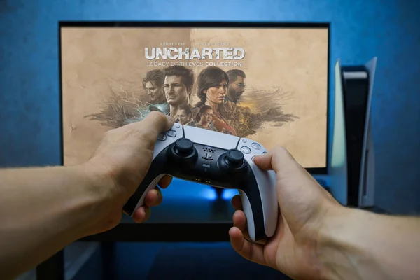 Uncharted Legacy Thieves Collection Video Game Point View Angle Playing — Stock Photo, Image