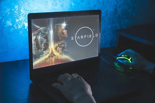 Starfield Videospiel Videospiele Aus Der Perspektive Des Computervideospiel — Stockfoto