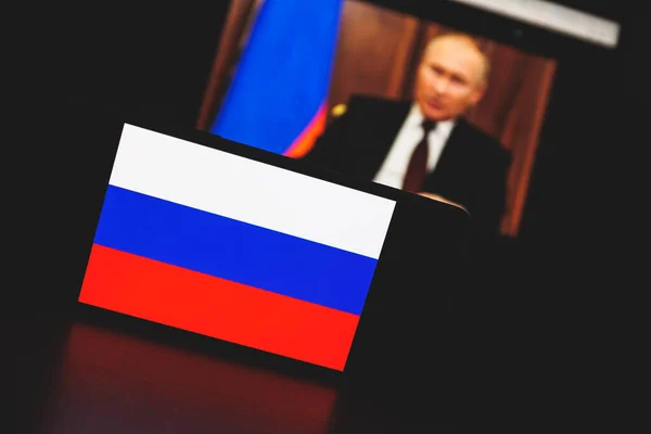 Oroszország Zászló Geopolitikai Térképen Háború Ukrajnában Vlagyimir Putyin Megszállta Ukrajnát — Stock Fotó