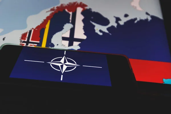 Finnland Und Schweden Und Russische Flaggen Auf Der Europakarte Nato — Stockfoto
