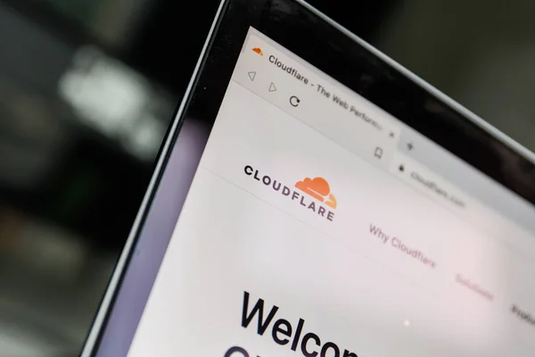 Kaunas Lituania 2022 Junio Logotipo Cloudflare Pantalla Cloudflare Una Red — Foto de Stock