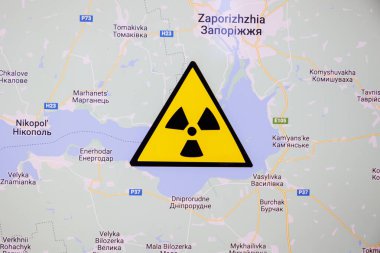 Zaporizhzhia nuclear power plant on map. The danger of nuclear leak and radiation. Russian forces occupying nuclear power plant