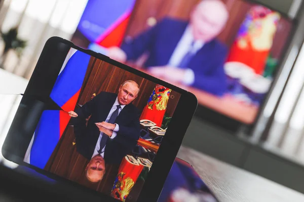 Moskau Russland 2022 September Fernsehbotschaft Des Russischen Präsidenten Wladimir Putin — Stockfoto