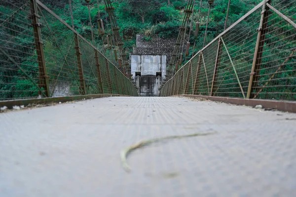 Nehir köprüsü manzaralı köyde yeşillik var.