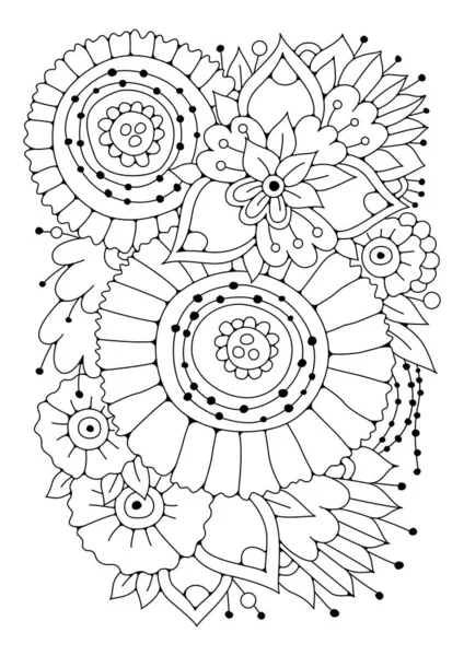 Σελίδα Χρωματισμού Λουλουδιών Για Παιδιά Και Ενήλικες Floral Στολίδι — Διανυσματικό Αρχείο