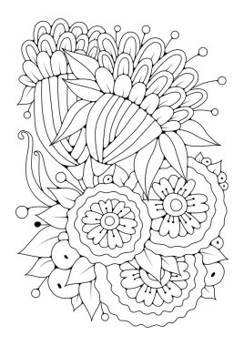 Renkler için sanat terapisi geçmişi. Siyah beyaz çizim. Çiçek boyama sayfası. Sanat terapisi.