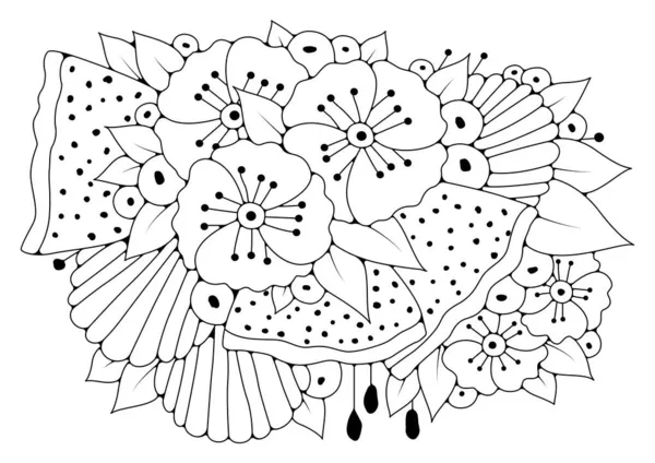 Fundo Flores Doodle Para Colorir Art Terapia Para Crianças Adultos —  Vetores de Stock