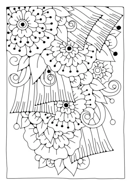 Coloriage Jardin Magique Fond Noir Blanc Pour Coloration Art Thérapie — Image vectorielle