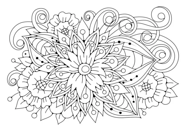 Illustration Vectorielle Avec Des Fleurs Abstraites Pour Coloration Art Thérapie — Image vectorielle