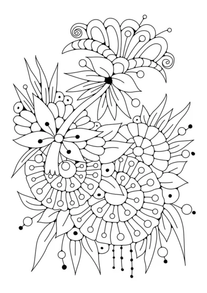 Bouquet Fleurs Abstraites Noir Blanc Pour Coloration Illustration Vectorielle Coloriage — Image vectorielle