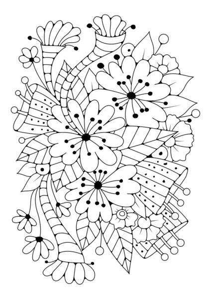 Art Therapy Vector Black White Background Coloring Magic Flowers Coloring — Stock Vector