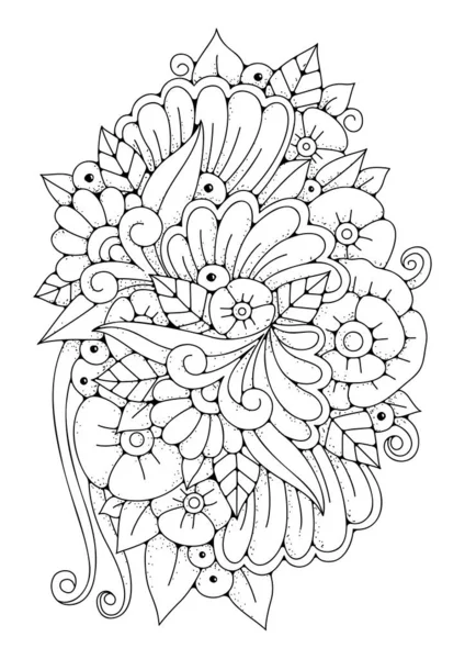 Coloring Page Art Therapy Children Adults Delicate Bouquet Flowers Vector — Stock Vector