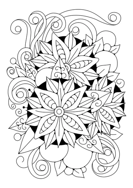 Página Para Colorear Con Grandes Flores Brotes Vector Fondo Blanco — Vector de stock