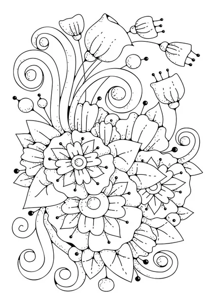 Bouquet Abstract Black White Flowers Coloring Vector Illustration Coloring Page — Stock Vector