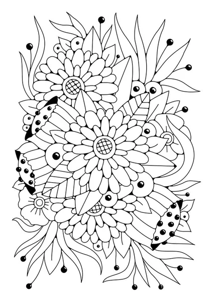 Fond Vectoriel Pour Coloration Fleurs Noir Blanc Coloriage Art Thérapie — Image vectorielle