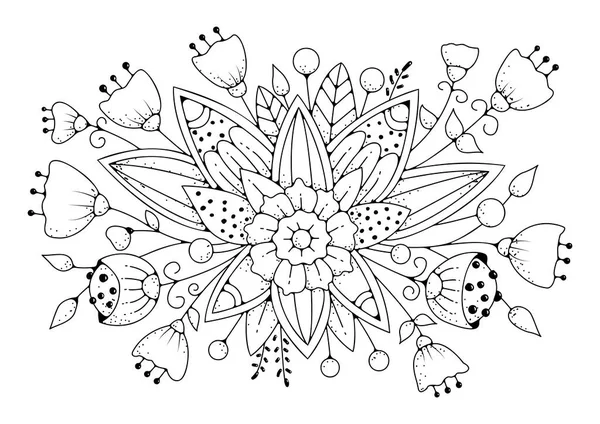 Floral Ornament Coloring Page Art Therapy Children Adults Black White — Stock Vector