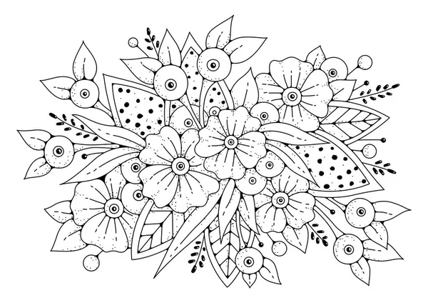 Sanat çizgisi çiçekleri. Renkler için siyah beyaz arka plan. Çocuklar ve yetişkinler için boyama sayfası.