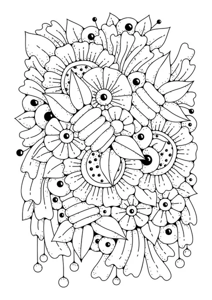 Doodle Blumen Hintergrund Für Die Färbung Malvorlagen Kunsttherapie Für Kinder — Stockvektor