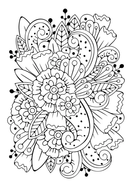 Coloring Book Page Children Adults Black White Flowers Drawing — Stock Vector