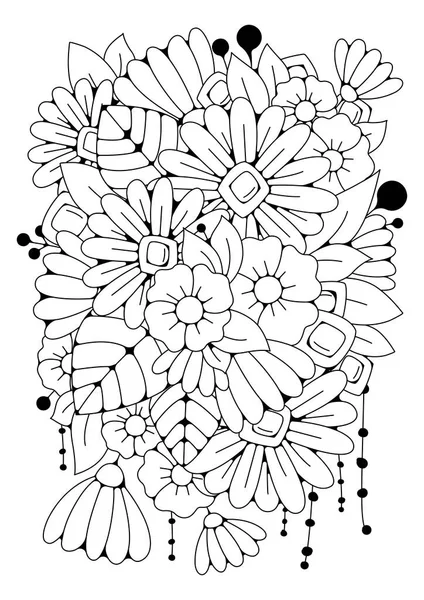 Art Therapy Background Coloring Black White Illustration Flower Coloring Page — Stock Vector