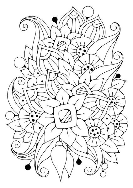 Černobílé Pozadí Pro Kreslení Terapie Umění Omalovánky Květinový Vektorový Výkres — Stockový vektor