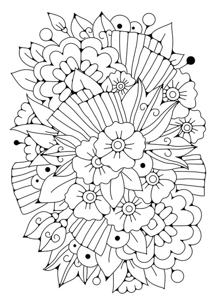 Арт Терапия Векторный Черно Белый Фон Окраски Волшебные Цветы Страница — стоковый вектор
