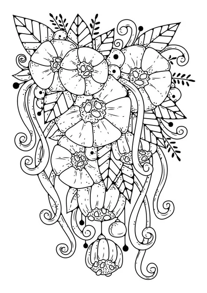 Окраска Страницы Крупными Цветками Бутонами Векторный Черно Белый Фон Окраски — стоковый вектор
