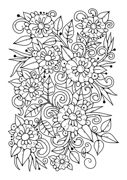 Flower Coloring Page Magic Garden Art Therapy Background Flowers Coloring — Stock Vector