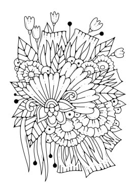 Boyama sayfası. Renkler için siyah ve beyaz çiçekler. Vektör sanat hattı arkaplanı.