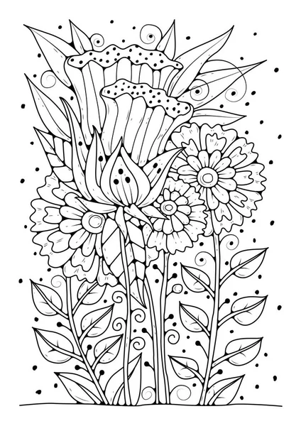 Renklendirme için karalama çiçeği arka planı. Çocuklar ve yetişkinler için sanat terapisi. Vektör çizimi. Sanat çizgisi. Renk sayfası.
