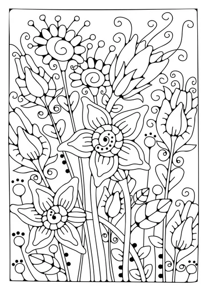 Çiçek boyama sayfası. Sihirli bahçe. Sanat terapisi. Renklendirme için çiçekli arkaplan.